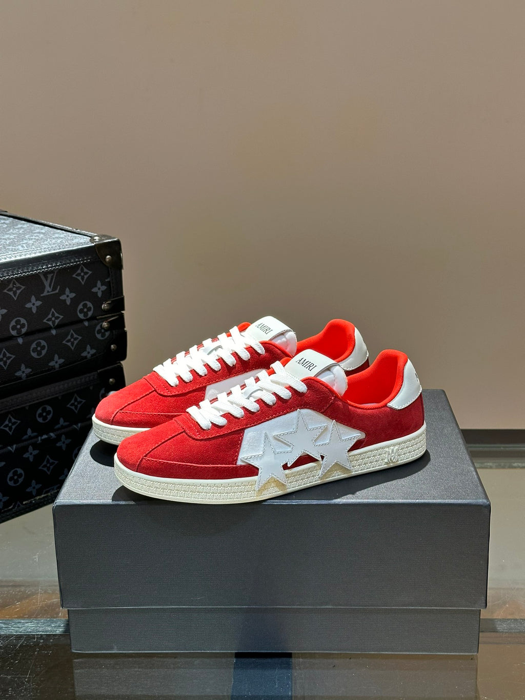AMIRI Red & White Triple-Star Low-Top Sneakers