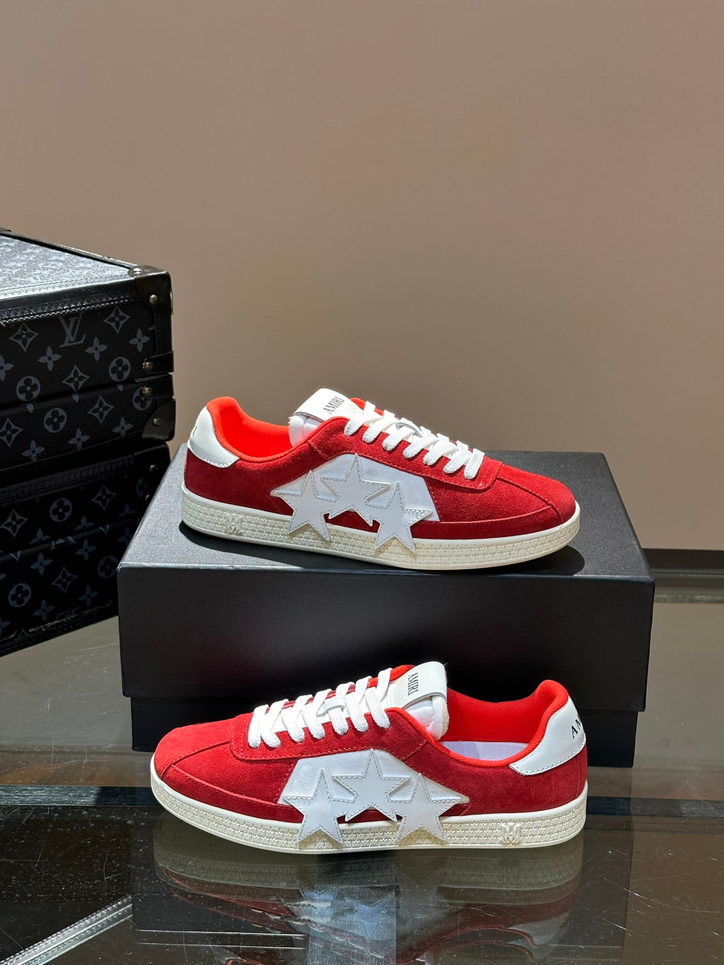 AMIRI Red & White Triple-Star Low-Top Sneakers