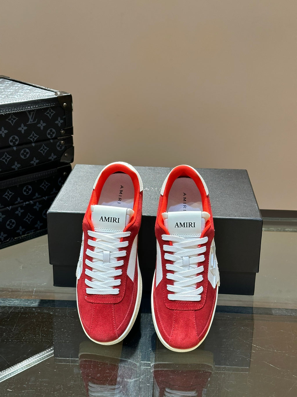AMIRI Red & White Triple-Star Low-Top Sneakers