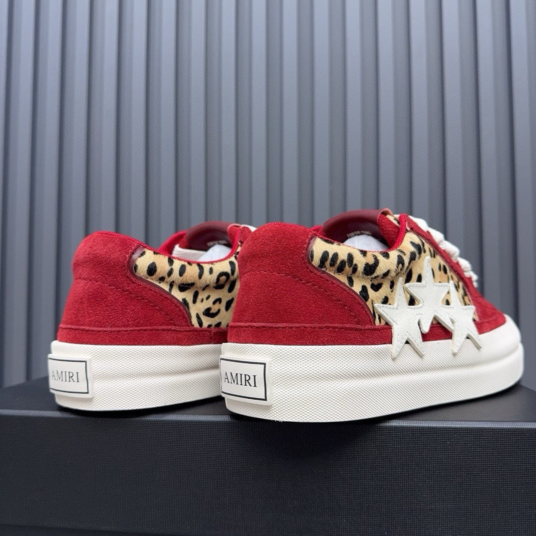 AMIRI Red Leopard-Print Triple-Star Low-Top Sneakers