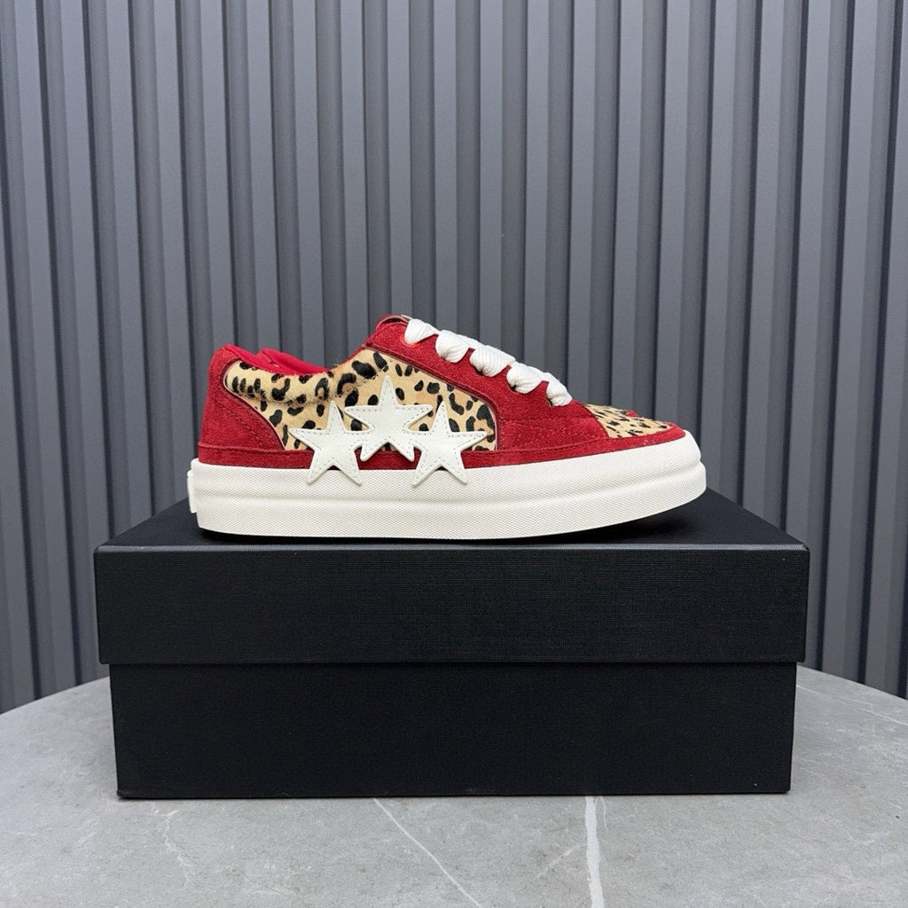 AMIRI Red Leopard-Print Triple-Star Low-Top Sneakers