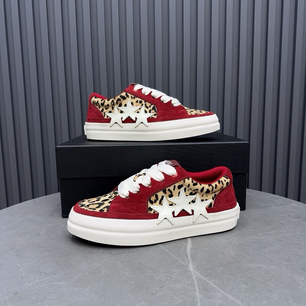 AMIRI Red Leopard-Print Triple-Star Low-Top Sneakers