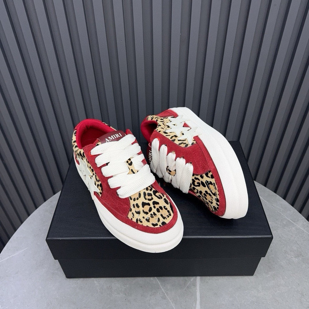 AMIRI Red Leopard-Print Triple-Star Low-Top Sneakers