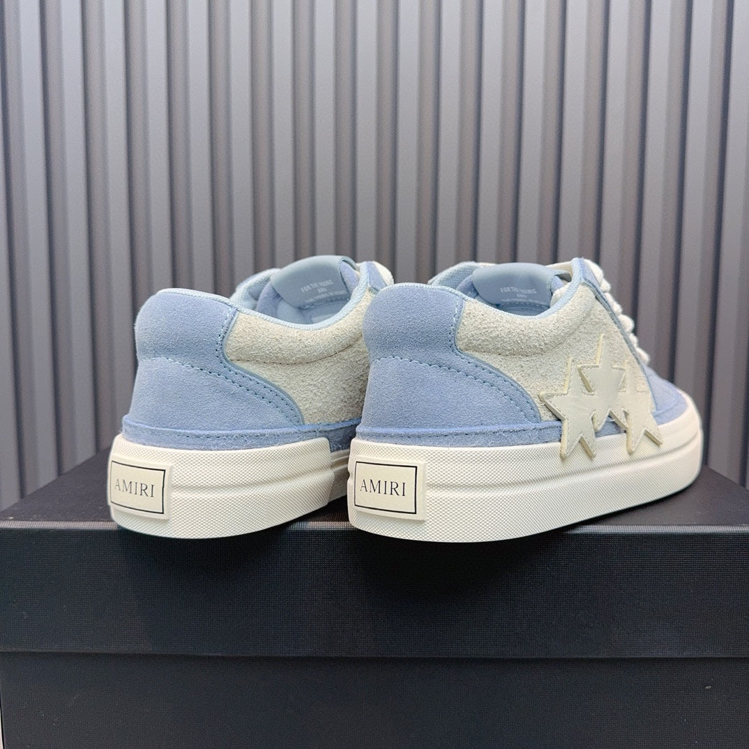 AMIRI Light Blue & Cream Triple-Star Low-Top Sneakers