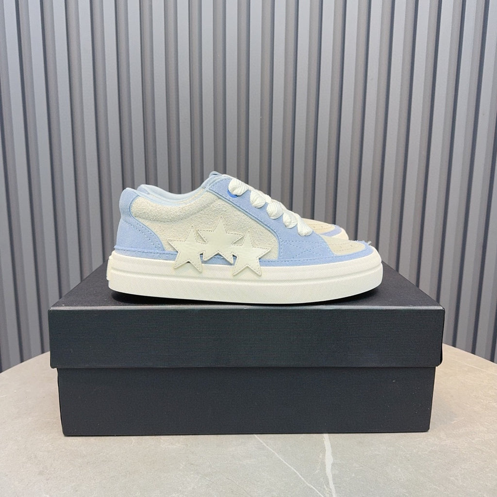AMIRI Light Blue & Cream Triple-Star Low-Top Sneakers