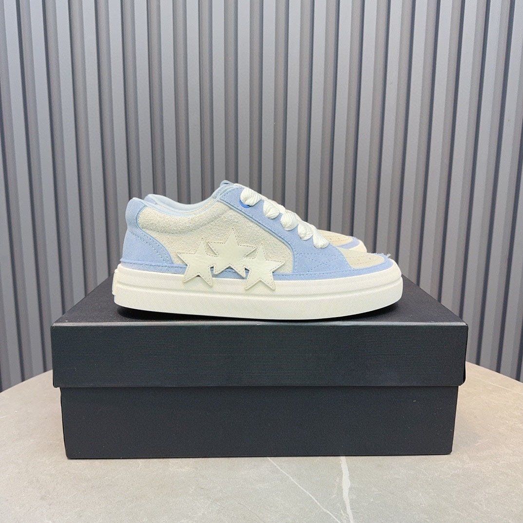 AMIRI Light Blue & Cream Triple-Star Low-Top Sneakers