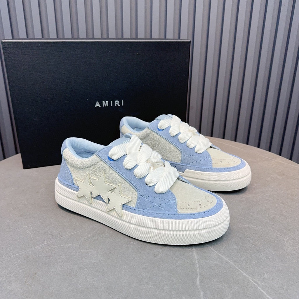 AMIRI Light Blue & Cream Triple-Star Low-Top Sneakers