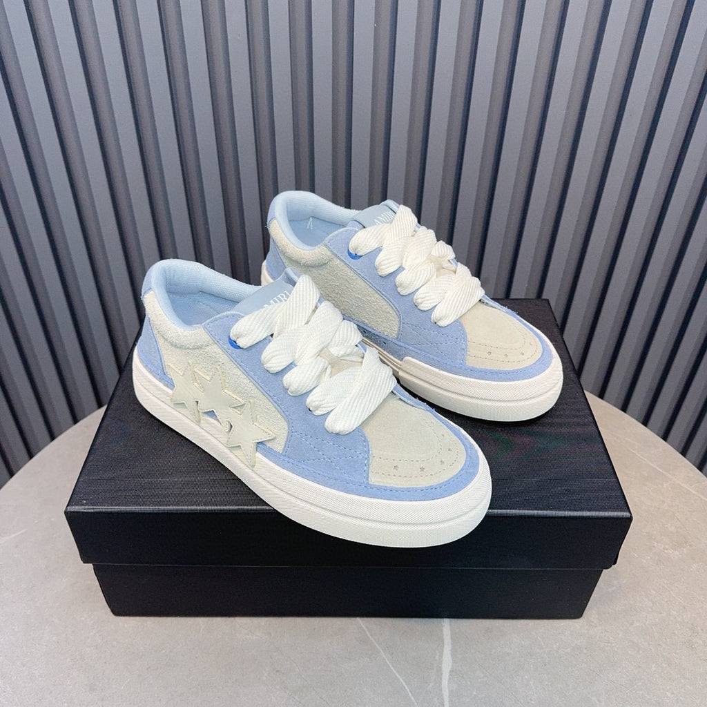 AMIRI Light Blue & Cream Triple-Star Low-Top Sneakers