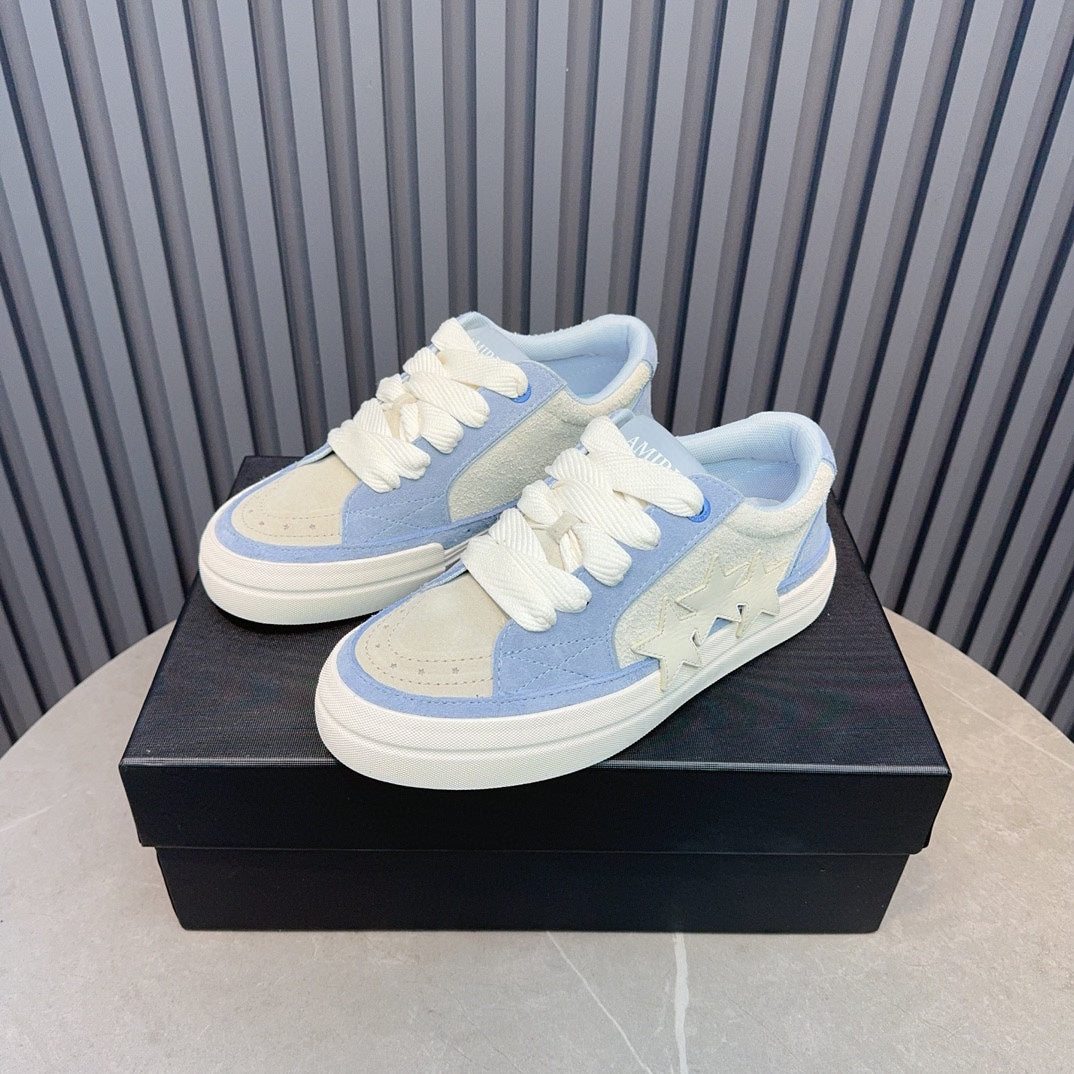 AMIRI Light Blue & Cream Triple-Star Low-Top Sneakers