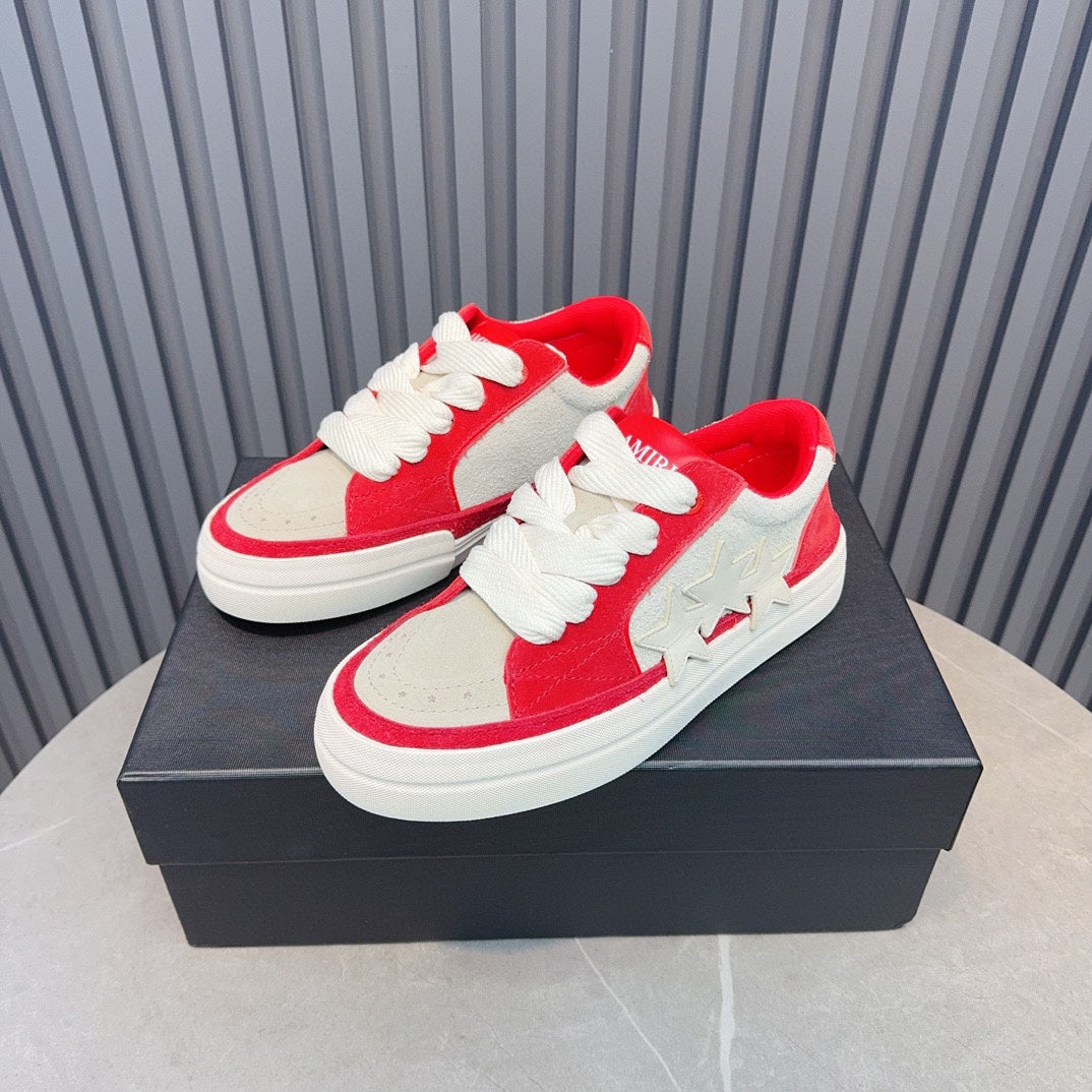 AMIRI Red & Cream Triple-Star Low-Top Sneakers