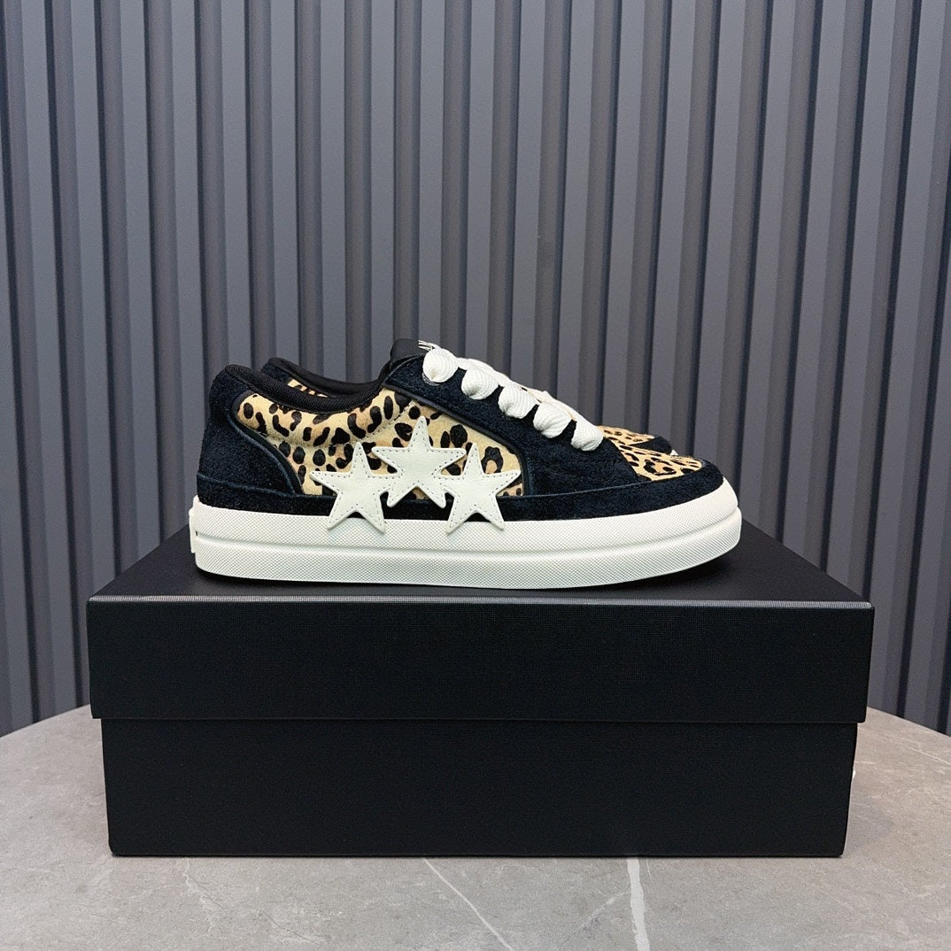 AMIRI Black Leopard-Print Triple-Star Low-Top Sneakers
