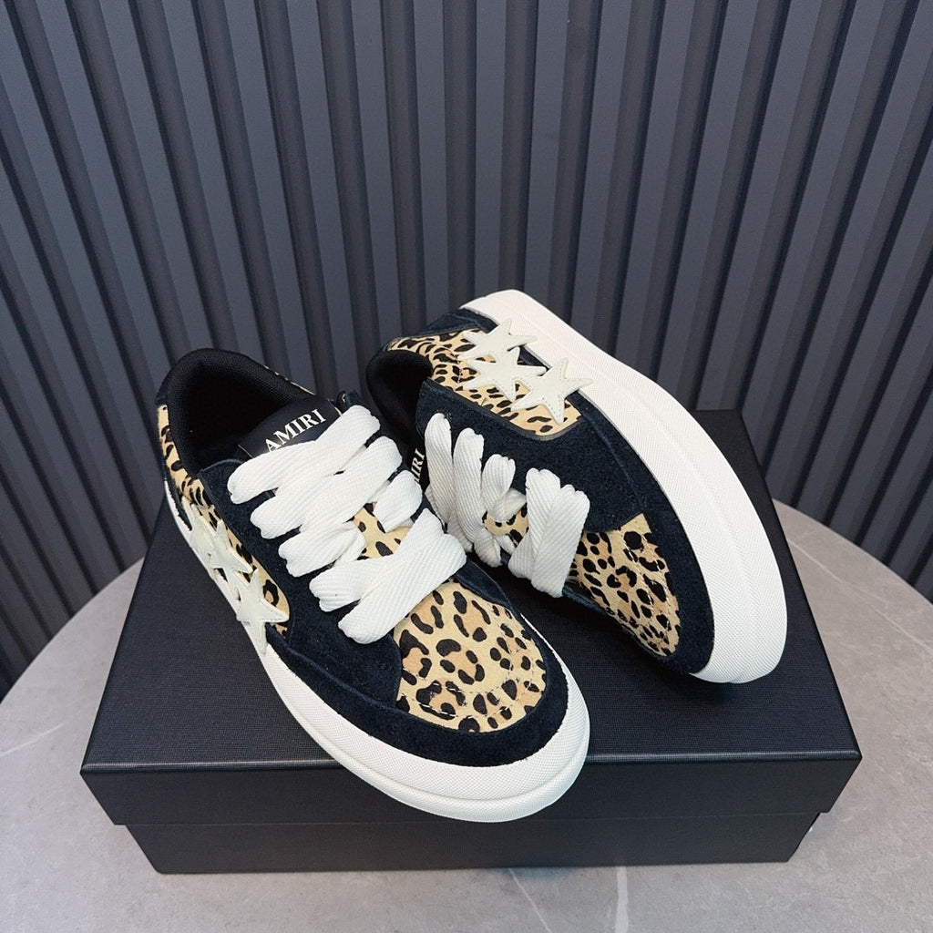 AMIRI Black Leopard-Print Triple-Star Low-Top Sneakers