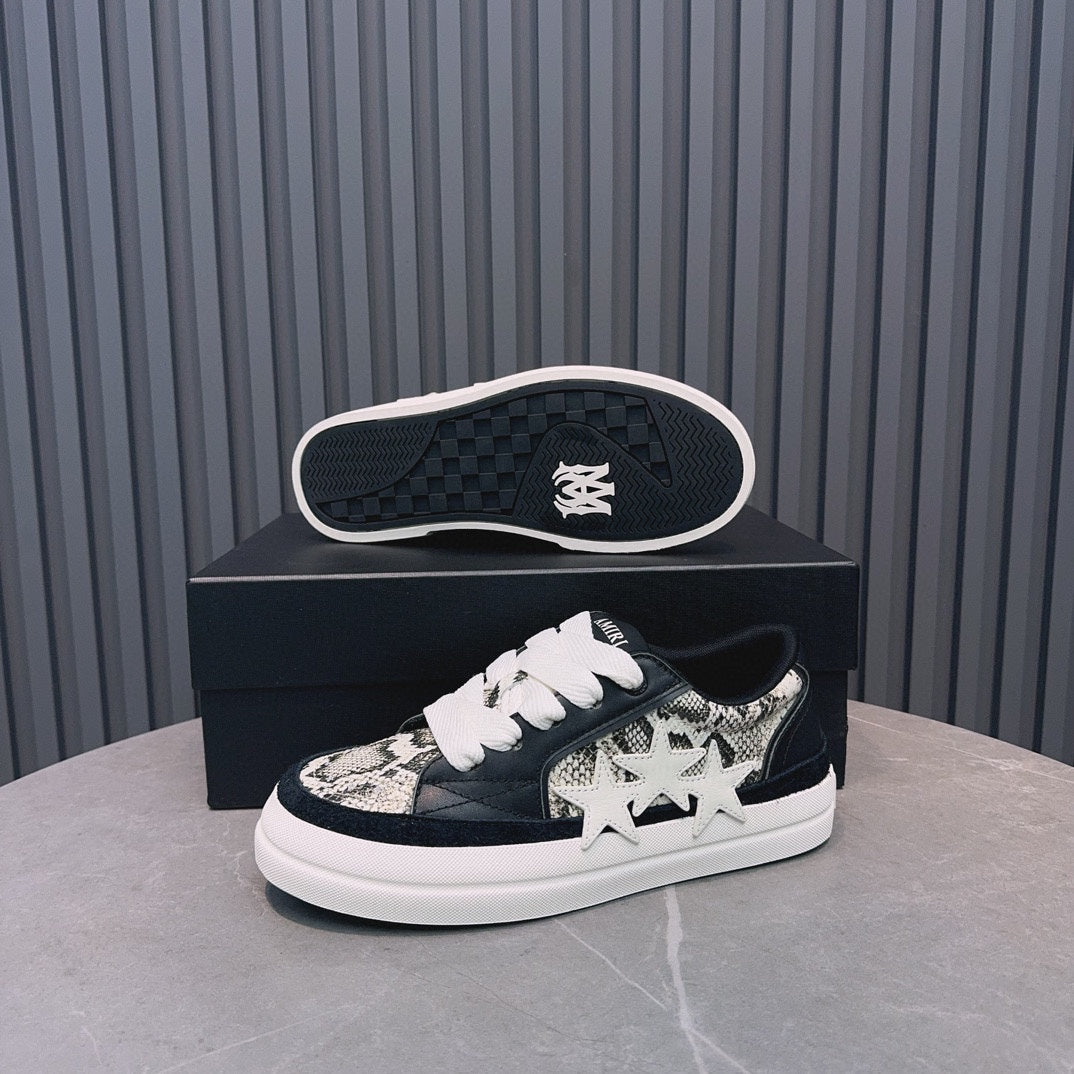 AMIRI Black Snakeskin-Print Triple-Star Low-Top Sneakers