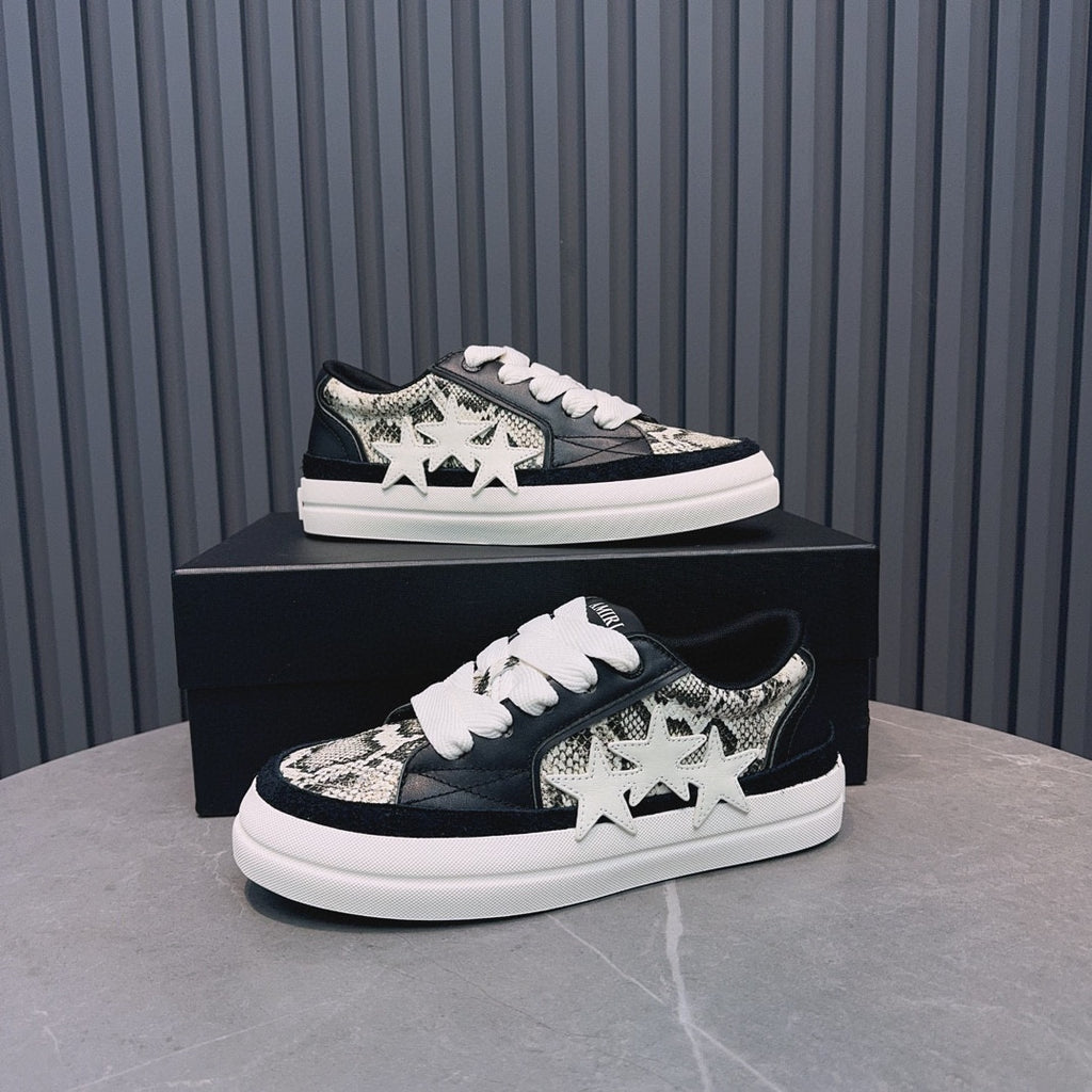 AMIRI Black Snakeskin-Print Triple-Star Low-Top Sneakers