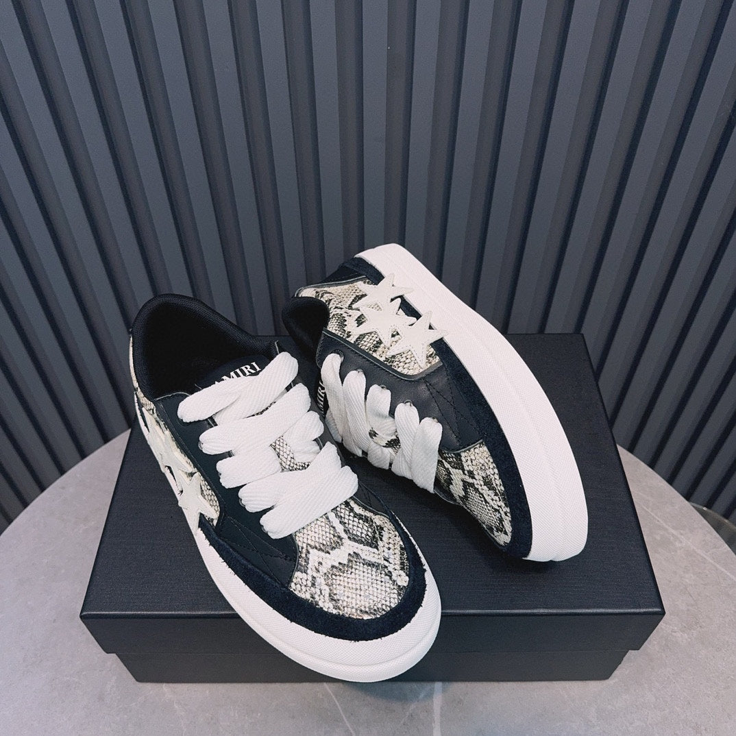 AMIRI Black Snakeskin-Print Triple-Star Low-Top Sneakers