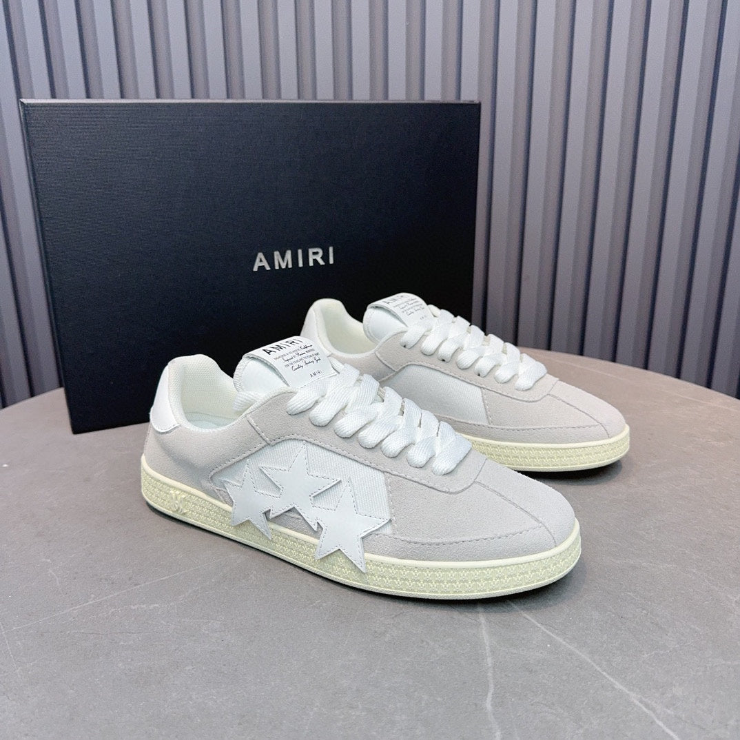 AMIRI Light Gray & White Triple-Star Low-Top Sneakers