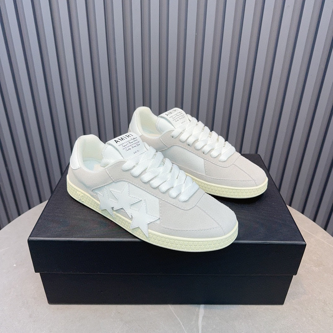 AMIRI Light Gray & White Triple-Star Low-Top Sneakers