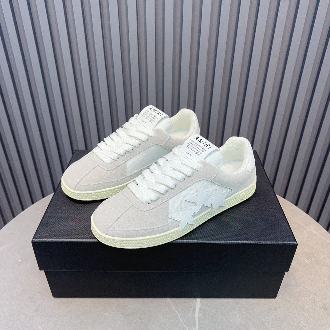 AMIRI Light Gray & White Triple-Star Low-Top Sneakers