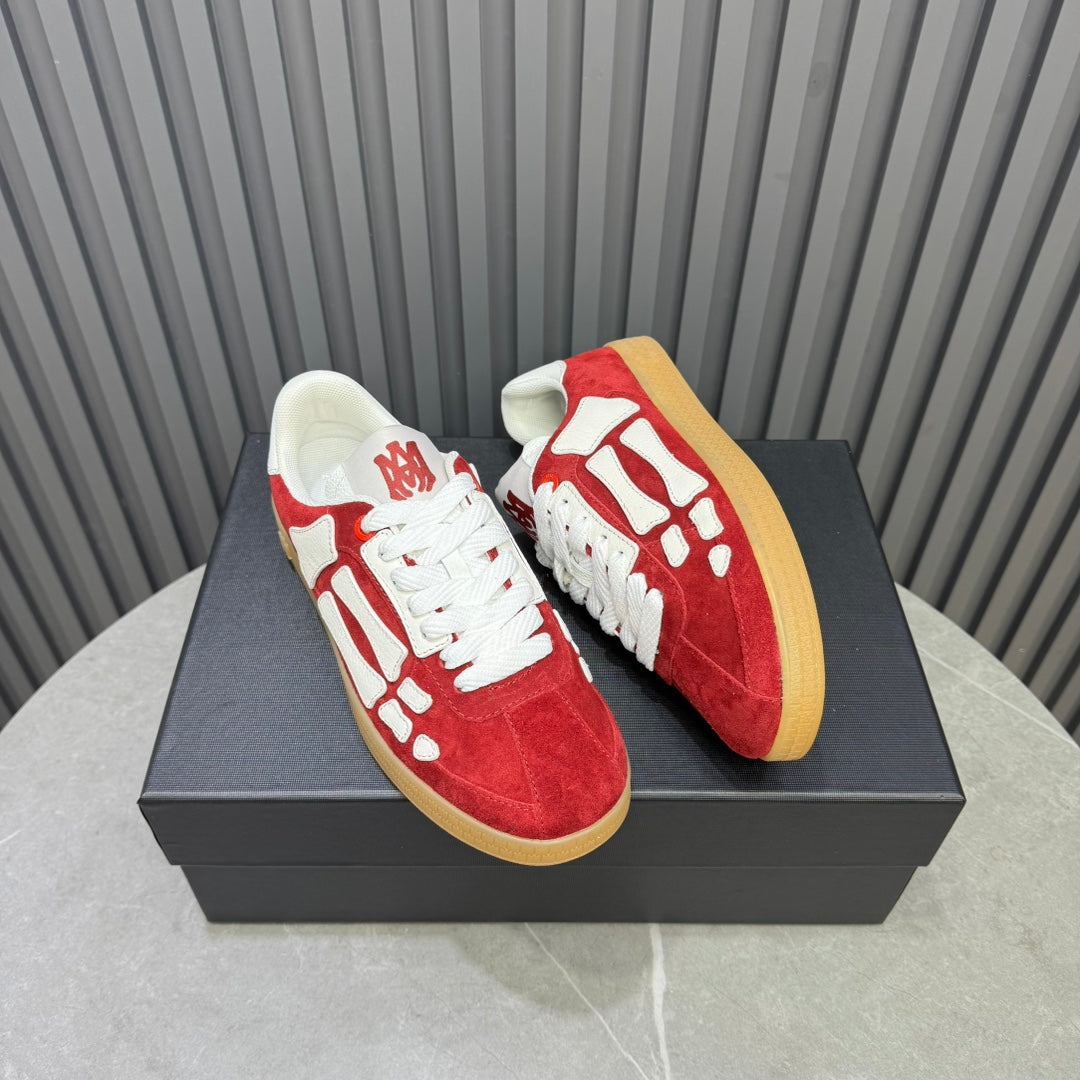 AMIRI Red & White Bone-Detail Low-Top Sneakers