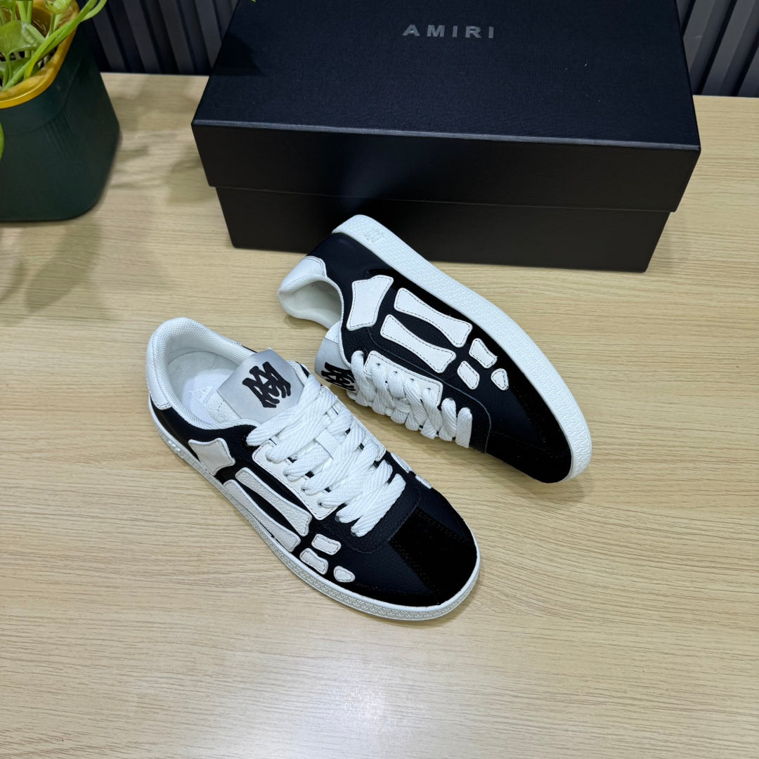 AMIRI Black & White Bone-Detail Low-Top Sneakers