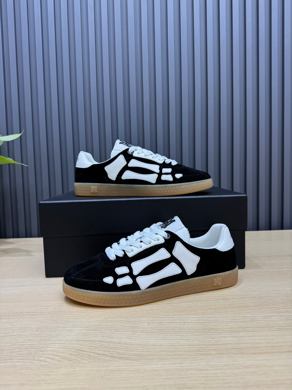 AMIRI Black & White Bone-Detail Gum-Sole Sneakers