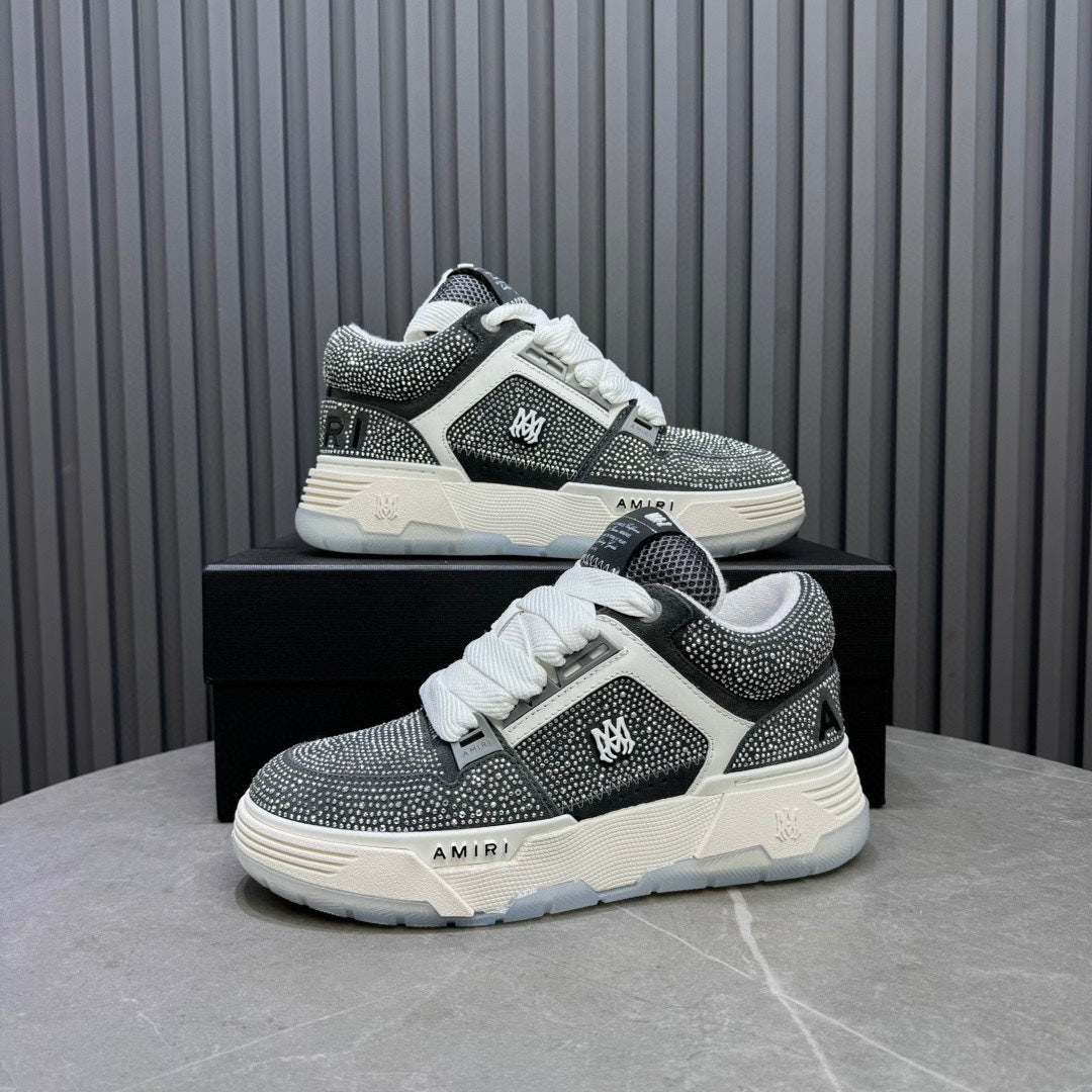 AMIRI Gray & White Rhinestone-Detail Chunky Sneakers