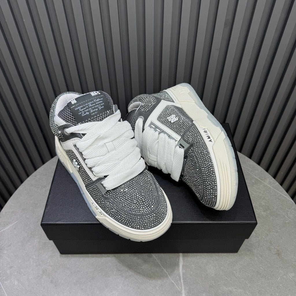 AMIRI Gray & White Rhinestone-Detail Chunky Sneakers