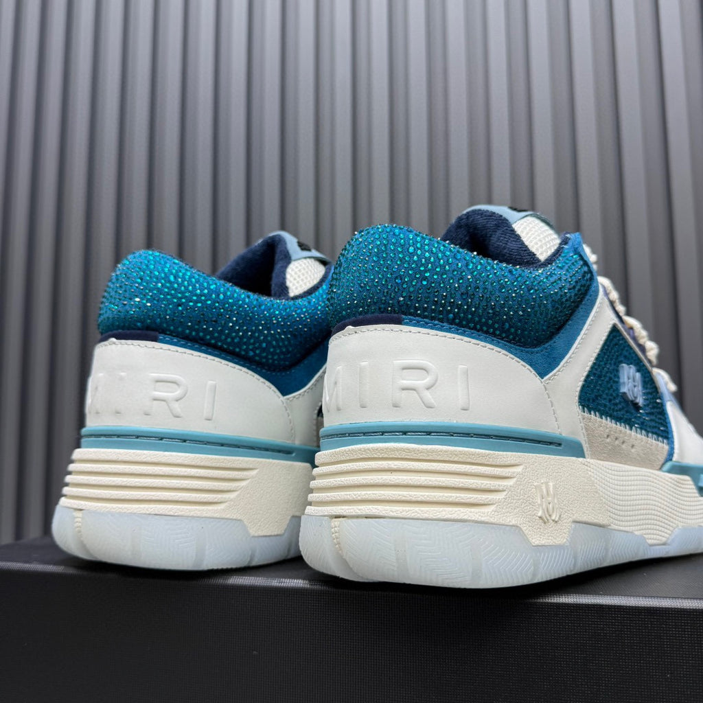 AMIRI Teal Blue & White Rhinestone-Detail Chunky Sneakers