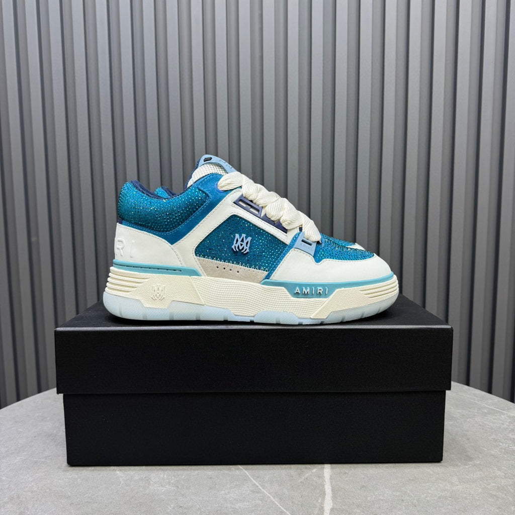 AMIRI Teal Blue & White Rhinestone-Detail Chunky Sneakers