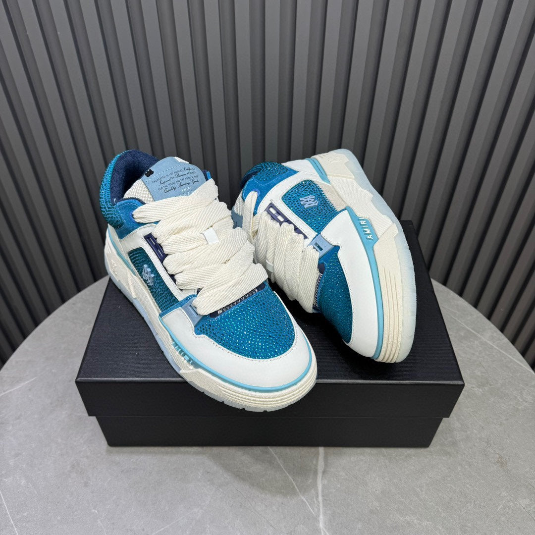 AMIRI Teal Blue & White Rhinestone-Detail Chunky Sneakers