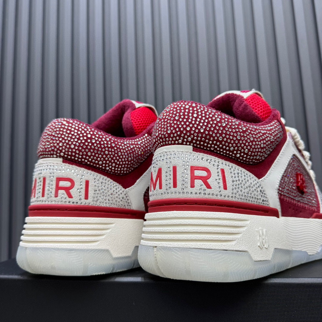 AMIRI Red & White Rhinestone-Detail Chunky Sneakers