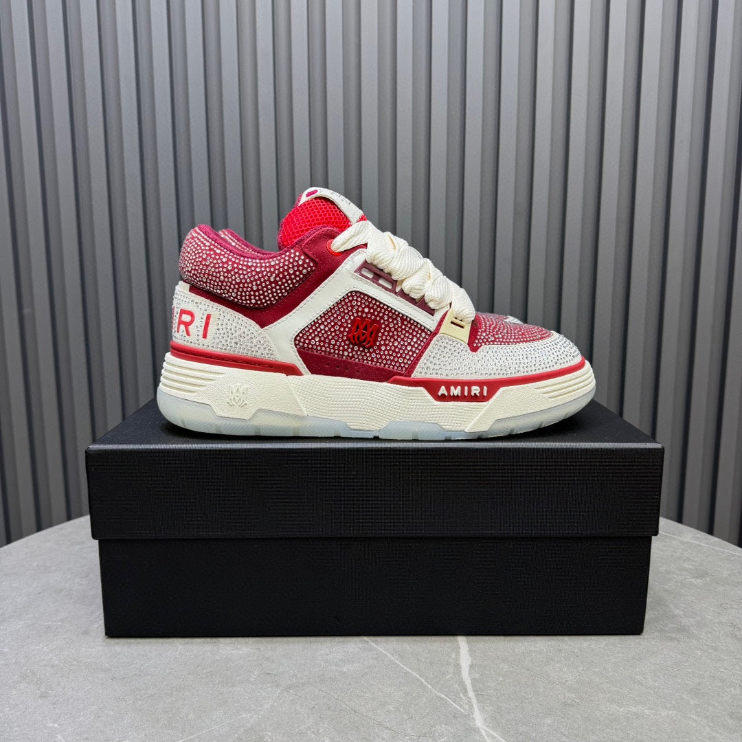 AMIRI Red & White Rhinestone-Detail Chunky Sneakers