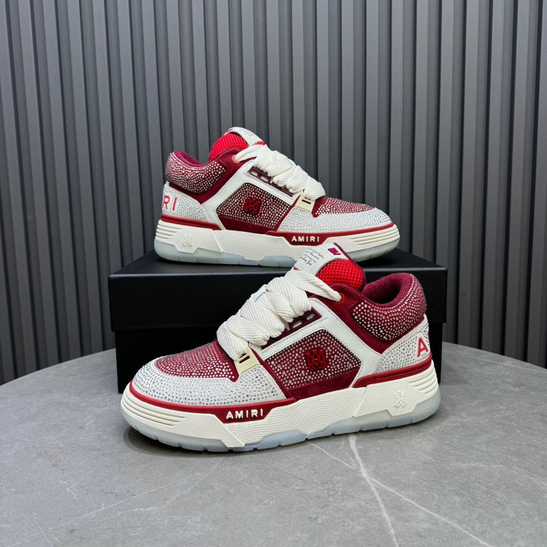 AMIRI Red & White Rhinestone-Detail Chunky Sneakers
