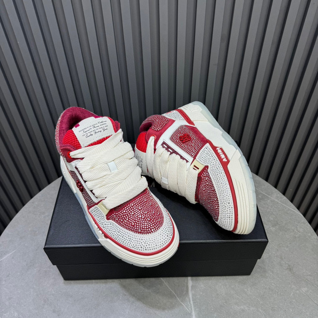AMIRI Red & White Rhinestone-Detail Chunky Sneakers