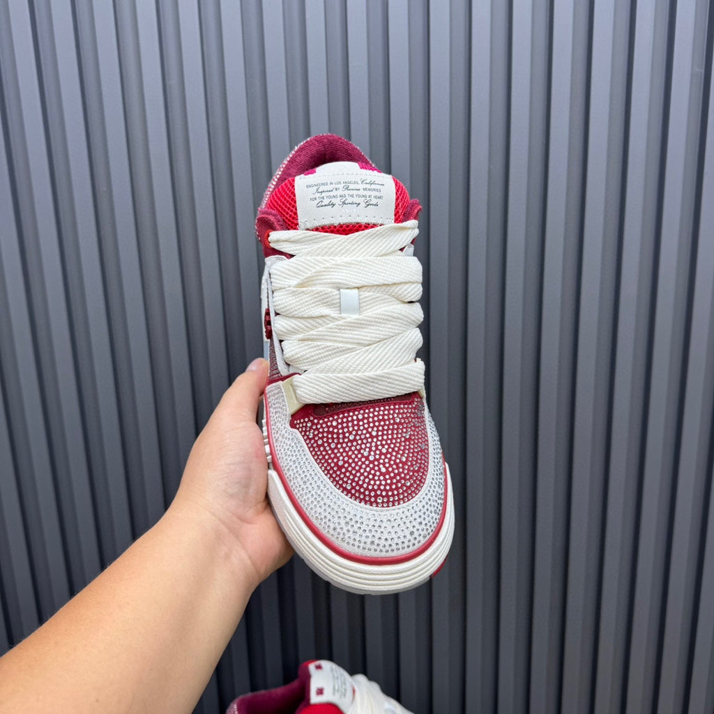 AMIRI Red & White Rhinestone-Detail Chunky Sneakers