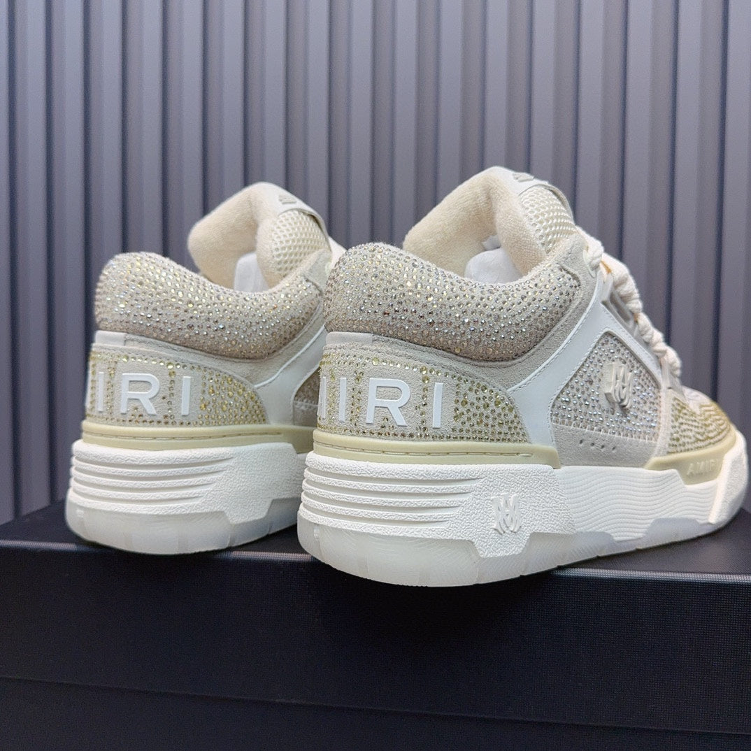 AMIRI Cream & Silver Rhinestone-Detail Chunky Sneakers