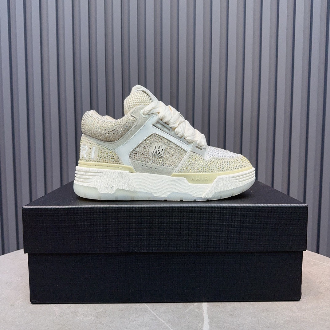 AMIRI Cream & Silver Rhinestone-Detail Chunky Sneakers