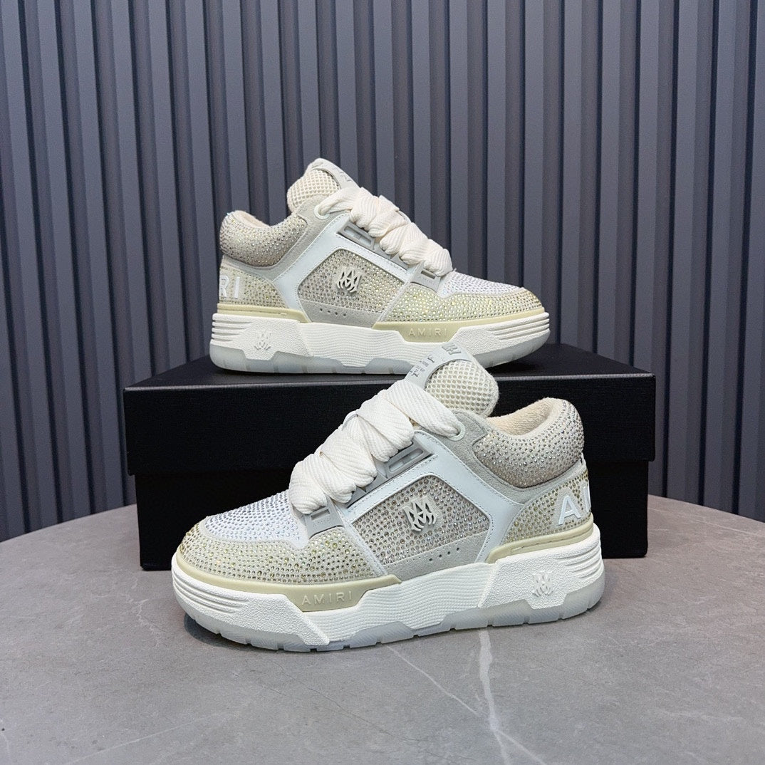 AMIRI Cream & Silver Rhinestone-Detail Chunky Sneakers