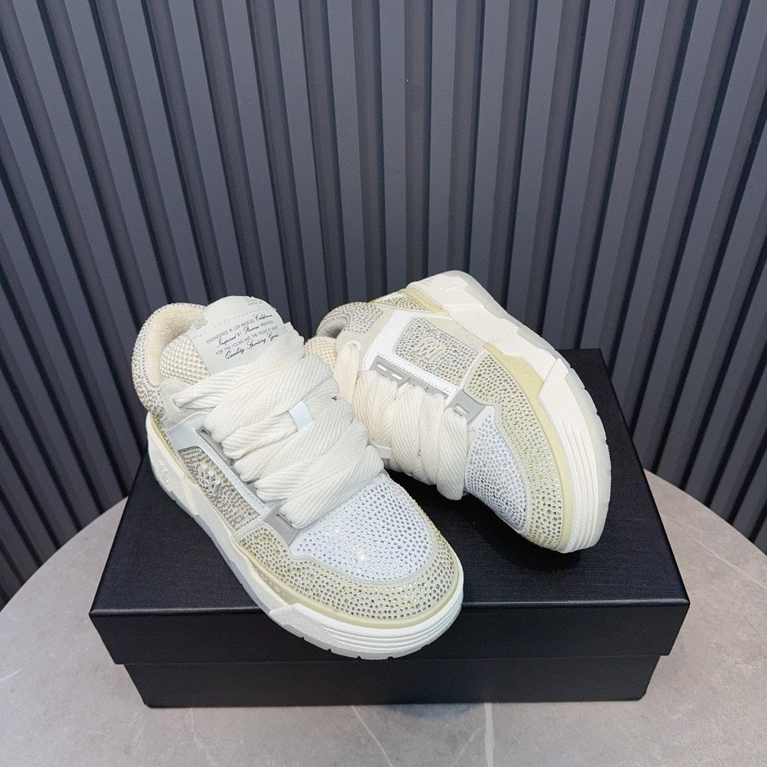 AMIRI Cream & Silver Rhinestone-Detail Chunky Sneakers