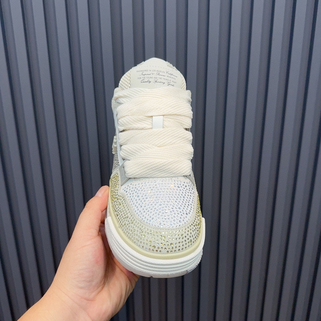 AMIRI Cream & Silver Rhinestone-Detail Chunky Sneakers