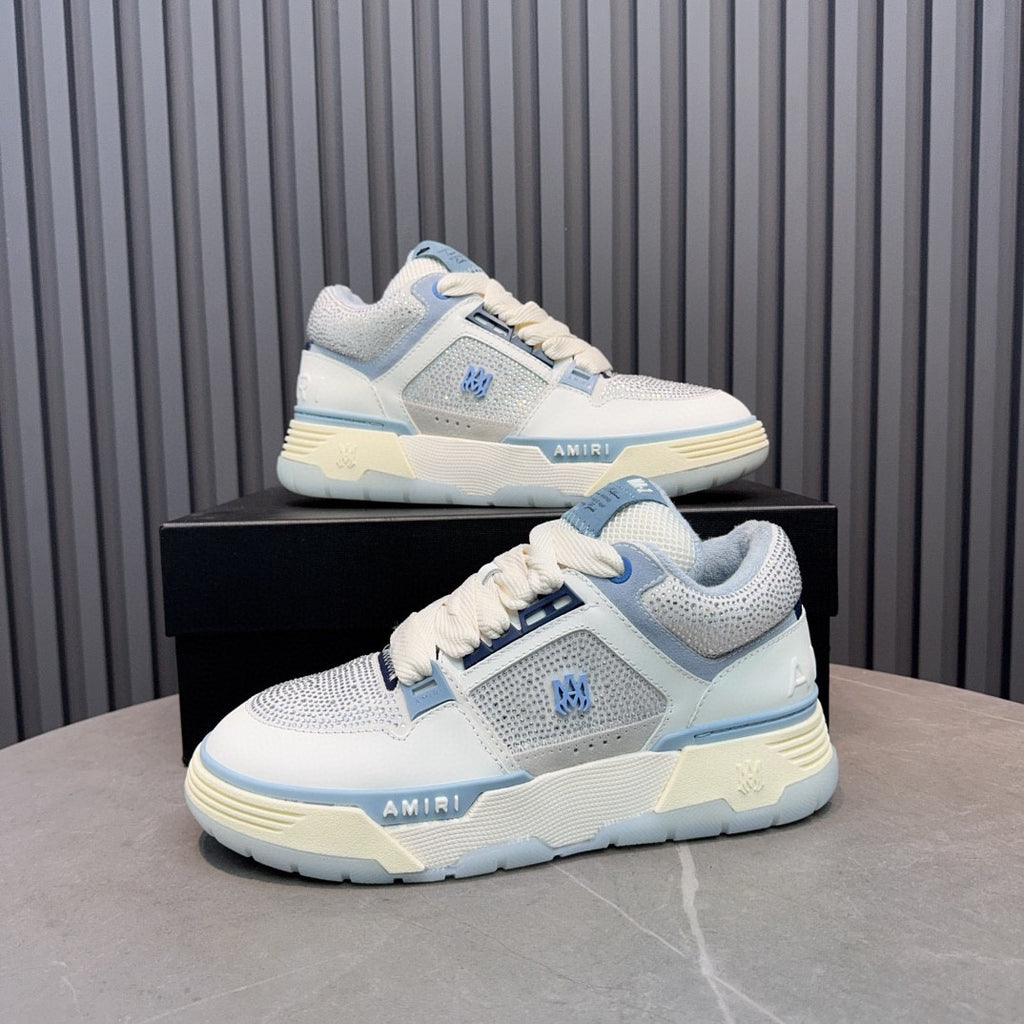 AMIRI Light Blue & White Rhinestone-Detail Chunky Sneakers