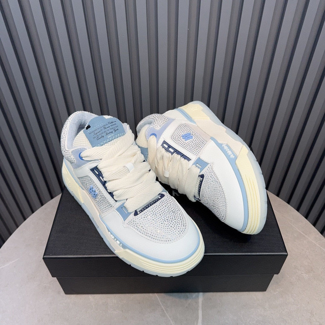AMIRI Light Blue & White Rhinestone-Detail Chunky Sneakers