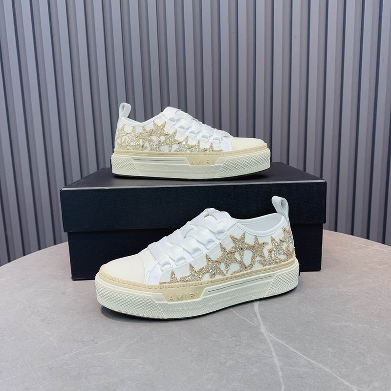 AMIRI White & Gold-Tone Glitter-Star Low-Top Sneakers
