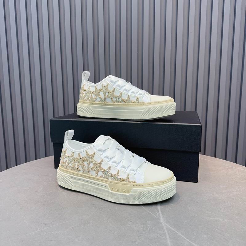 AMIRI White & Gold-Tone Glitter-Star Low-Top Sneakers