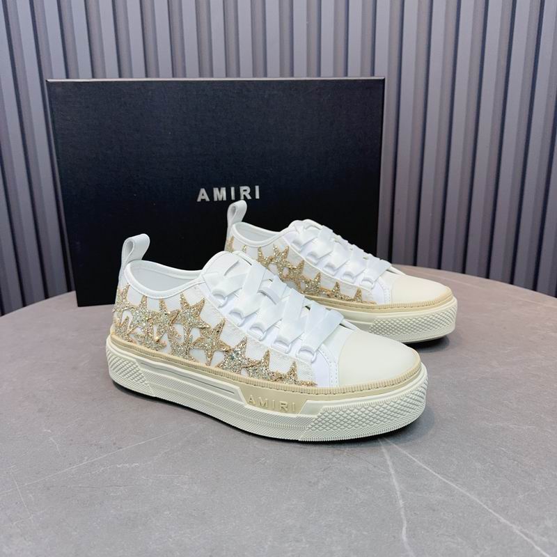AMIRI White & Gold-Tone Glitter-Star Low-Top Sneakers