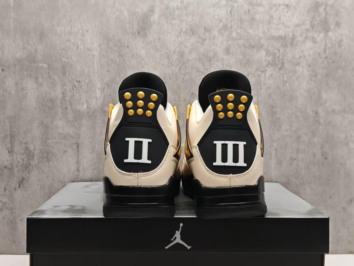 AJ4 Cream & Black Sneakers with Gold-Tone Accents