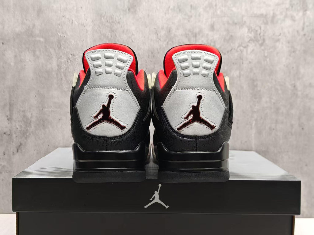 AJ4 Black Laser Sneakers | Red & White Accents