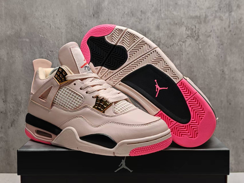 AJ4 Beige & Hot Pink Lace-Up Sneakers