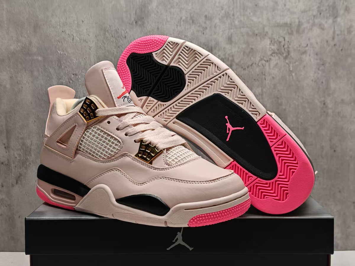 AJ4 Beige & Hot Pink Lace-Up Sneakers