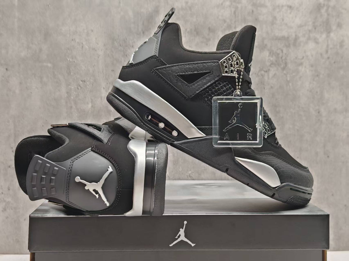 AJ4 Black & Silver Lace-Up Sneakers